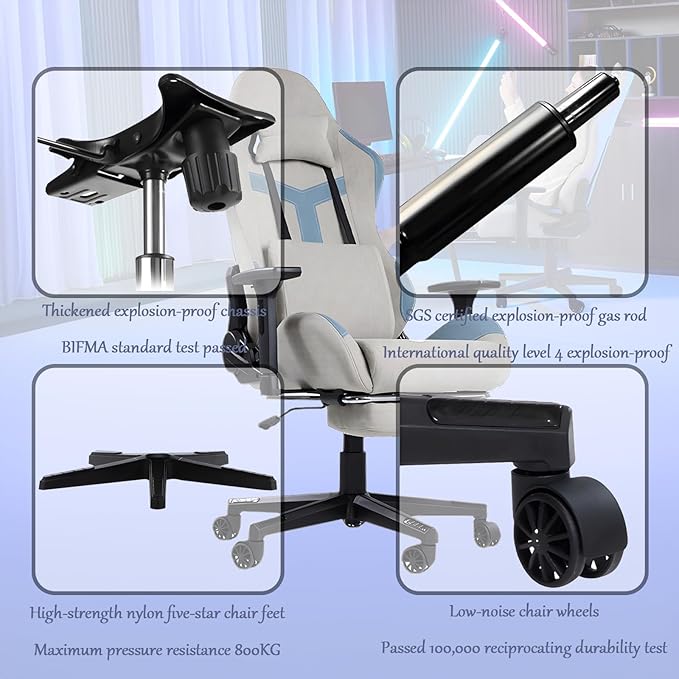 Ergonomic Gaming Chair with footrest.High Back Reclining Computer Gamer Chair for Adultwith Pocket Spring Cushion-Adjustable 160-degree ReclineRacing Style PC Video Game ChairGray