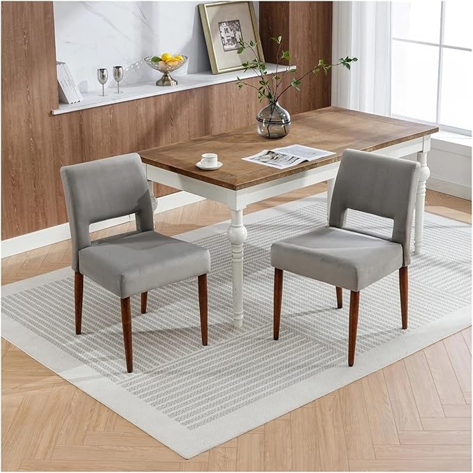 Adjustable Office Computer Chair with Armrest 1pcs Velvet Fabric Upholstered Dining Room Chairs Solid Wood Legs Home Furniture(Gray)