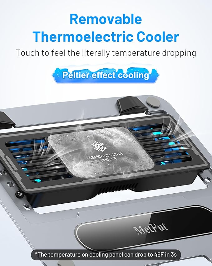 Laptop Cooling Pad with Detachable Fan &amp Cooler Adjustable Height &amp Angle 360 Rotation Base Carbon Steel Framework Ultra-Quiet &amp Super Sturdy for 15.6” Laptop DJ Mixer Workstation (Gr