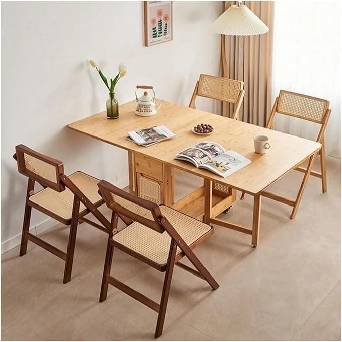 Adjustable Office Computer Chair with Armrest 1pcs Indoor Solid Wood Frame Foldable Dining Chairs with Rattan Backrest(Log Color)