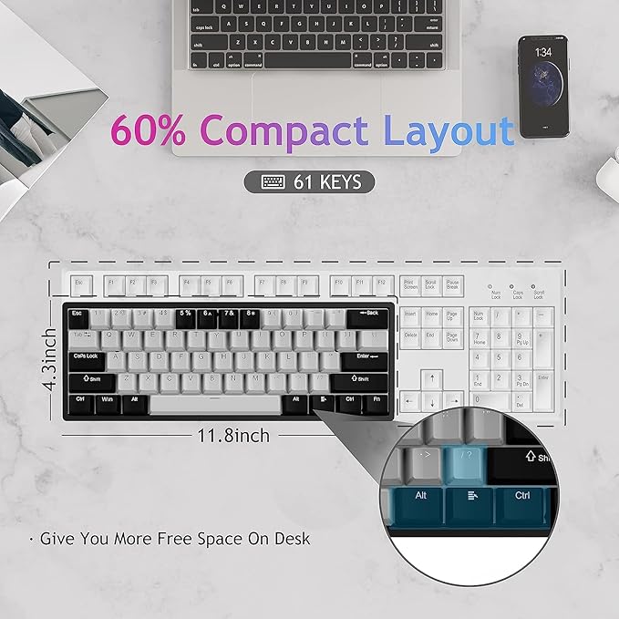 AULA 60 Percent Wired Mechanical Gaming Keyboard 29 RGB Backlit Custom Hot Swappable Keyboards Brown Switch 60% Mini Small Compact Design for PC/Mac/Laptop/Wins(Wired Version)