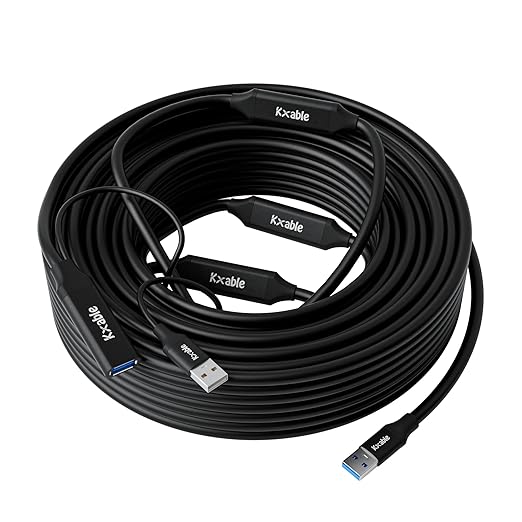 USB 3.0 Active Extension Cable 100 Feet Type A Male to Female Extender Cord USB Repeater Cable with 4 Signal Boosters &amp USB Power Supply for Laptop Hard Drive Printer Webcam Xbox VR PS4