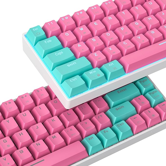 65 Percent Gaming Keyboard Mechanical with Linear Red Switch 65% Wired Ultra-Compact Mini Pink Keyboard LED with PBT Keycaps for Ps4/Ps5/Xbox(68 Miami)