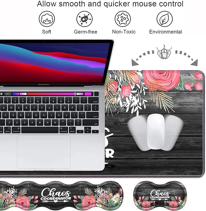 Ergonomic Keyboard Wrist Rest &amp Mouse Pad Wrist Rest SetLarge XXL Gaming Desk Mat 31.5x 11.8Non-Slip BaseMemory FoamEasy Typing Pain Relief Chaos Coordinator Quotes Colored Floral Wreath Pr