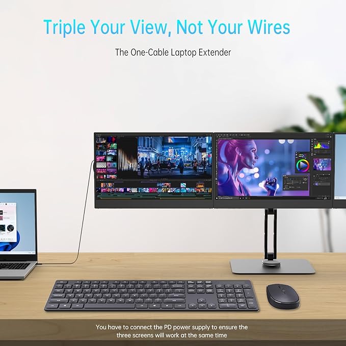 DEPGI 14 Triple Laptop Screen Extender Freestanding Laptop Screen Extender 3x14 FHD IPS Extended Monitor Versatile Dual &amp Triple Screen Modes for All 13-17 Laptops (Mac/Windows/M1-M5 Compatibl