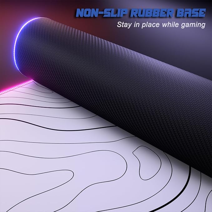 ITNRSIIET RGB Gaming Mouse Pad Full Desk XL Extended Large Gaming Mousepad 12 Lighting Modes 30% Thicker Big LED Desk Mat for Gamers 32 x 12 inches Topographic Contour White
