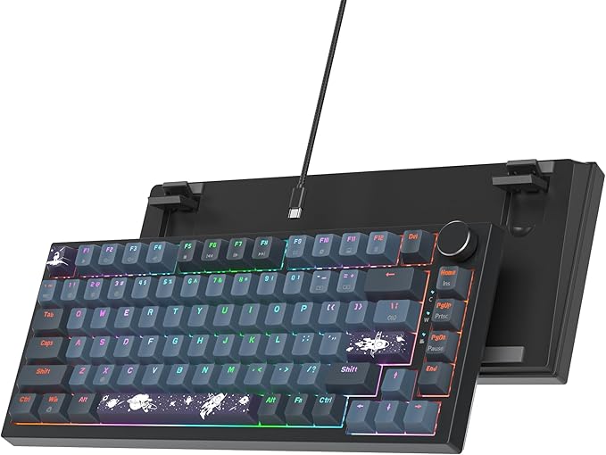75% Wired Creamy Keyboard Hot Swappable Mechanical Gaming Keyboard with Gasket Mounted RGB Backlit Red Switch Knob Control for Win Pc Laptop(82 Blue)