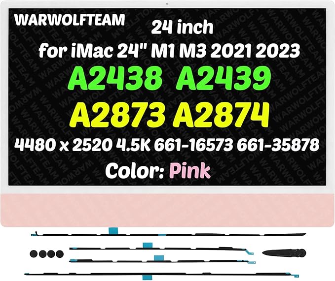 Compatible with iMac A2438(4-Ports) M1 2021 All in One EMC 3663 MGPN3 MGPK3 MGPL3 24inch LCD Screen Display Assembly 4480 x 2520 4.5K(661-16573 661-35878 Pink)