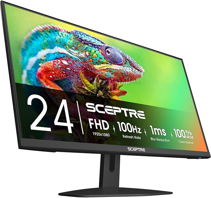 Sceptre New 24-inch Gaming Monitor 100Hz 1ms DisplayPort HDMI x2 100% sRGB AMD FreeSync Build-in Speakers Eye Care Frameless Machine Black 2025 (E248W-FW100T)
