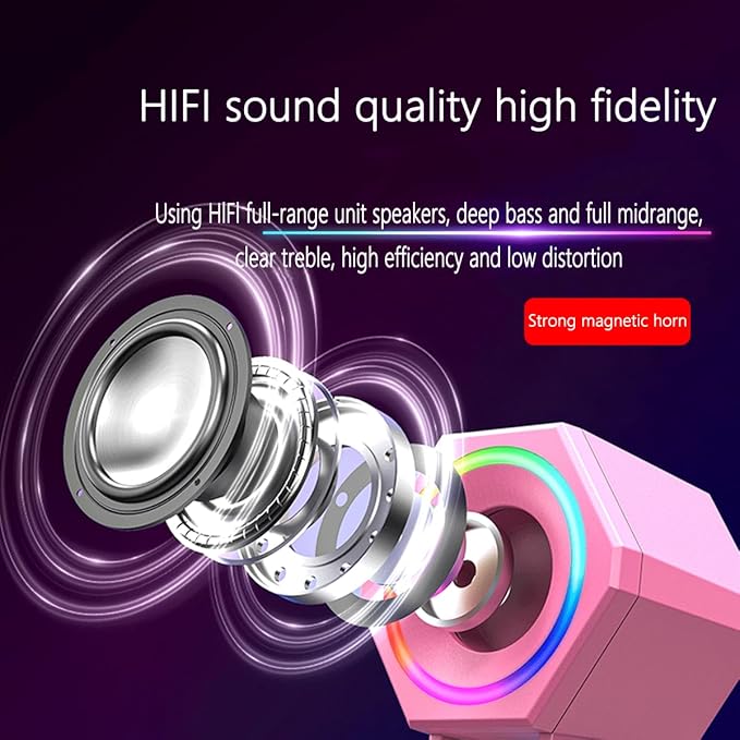 Generic RGB Computer Speaker Game led Speaker for Desktop/Tablet Computer/Laptop/Gaming Notebook for PC 2.0 Wired USB Powered Stereo Volume Control Multimedia AUX 3.5mm Pink