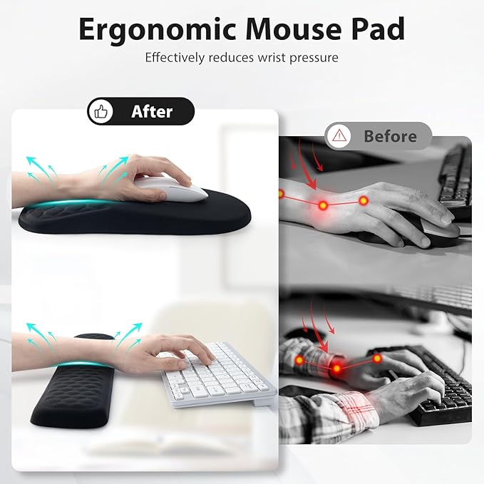 3 in 1 Ergonomic Wrist Rest for Keyeboard and Mouse Non-Slip Desk Mouse Pad with Wrist Support Keyboard Wrist Rest and Mouse Pad Set Massage Design (Black)