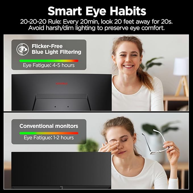 KOORUI 24 inch Curved Gaming Monitor 180Hz FHD 1080P Computer Monitor 1ms 1500R Display Adaptive Sync FreeSync Premium HDMI 2.0X2 &amp DP 1.2 VESA Tilt 24E6CA