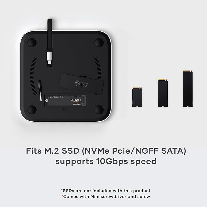 Satechi Mac mini Hub &amp Stand with SSD Enclosure for NVME/SATA M.2 Mac mini Dock with USB C 10Gbps 3 USB A 5/10Gbps 2.0 Audio Jack for Mac Studio Mac mini M2/M1 (Not Compatible with M4) - Silv