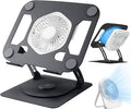 SHUWEI Laptop Cooling Stand with Detachable Desk Fan Adjustable Height &amp Angle 360 Rotating Base Carbon Steel Framework Ultra-Quiet &amp Super Sturdy for up to 16”Laptop-Black