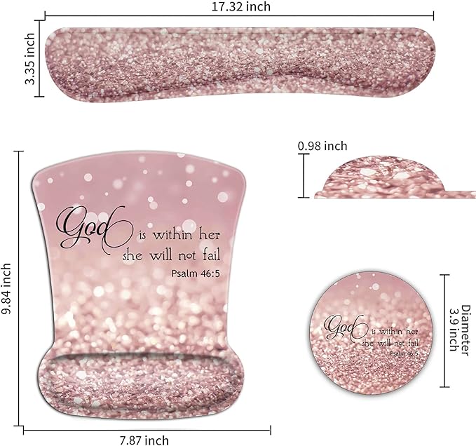 Ergonomic Mouse Pad Wrist Support Gel and Keyboard Wrist Rest Set Psalm 46:5 God is Within Her She Will Not Fall Design for Laptop Gaming and OfficeComfortable and Pain Relief + Coaster