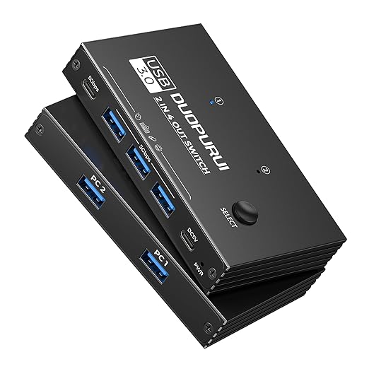 USB 3.0 Switch 2 Computers Sharing USB C &amp A DevicesEasy One-Click Device Switching with USB-C Cable &amp USB-A CableUSB Switch Hub Share Keyboard Mouse Printer Scanner(USB3.0 2in4out)