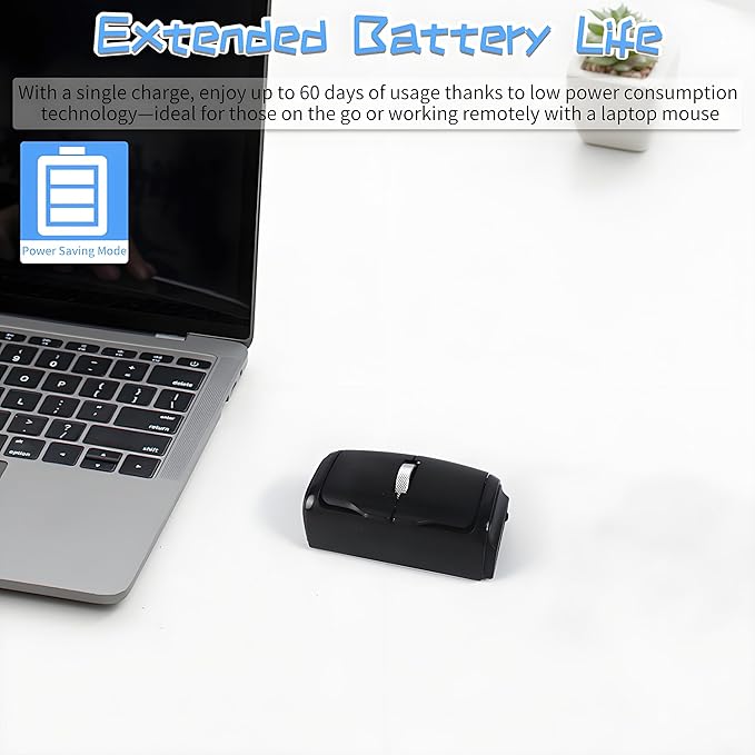 Mini Bluetooth Wireless Mouse Dual-Mode Lazy Finger Ring Mouse - Rotatable Horizontal &amp Vertical Use Multi-System Compatible Ultra Long Battery Life for Laptops PCs and Tablets (Black)
