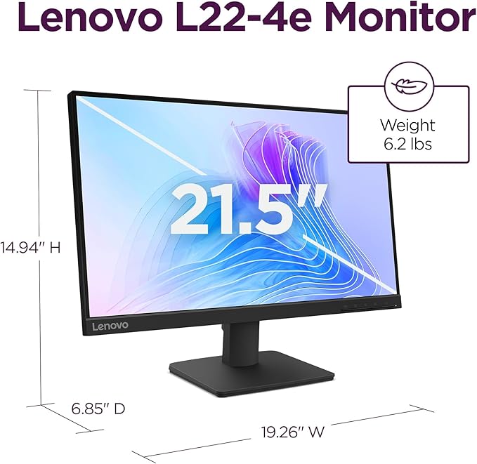 Lenovo L22-4e - Office Monitor - 21.5 FHD IPS Display - 100Hz Refresh Rate - 4 ms MPRT - 99% sRGB - Raven Black - Tilt Stand