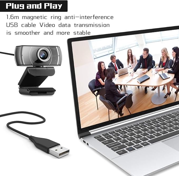Webcam with Microphone 1080P 60FPS Privacy Cover Web Camera for Desktop Autofocus Dual Noise-Cancelling Mics Streaming Webcam for Gaming Laptop/Mac/Zoom/YouTube/Video Calling/Office