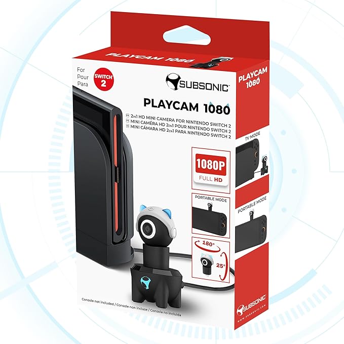 Subsonic - Playcam 1080 für Nintendo Switch 2 Full HD Kamera mit 1080p Auflösung 180° Verstellbares Weitwinkelobjektiv USB-C Anschluss Datenschutzabdeckung - Blau