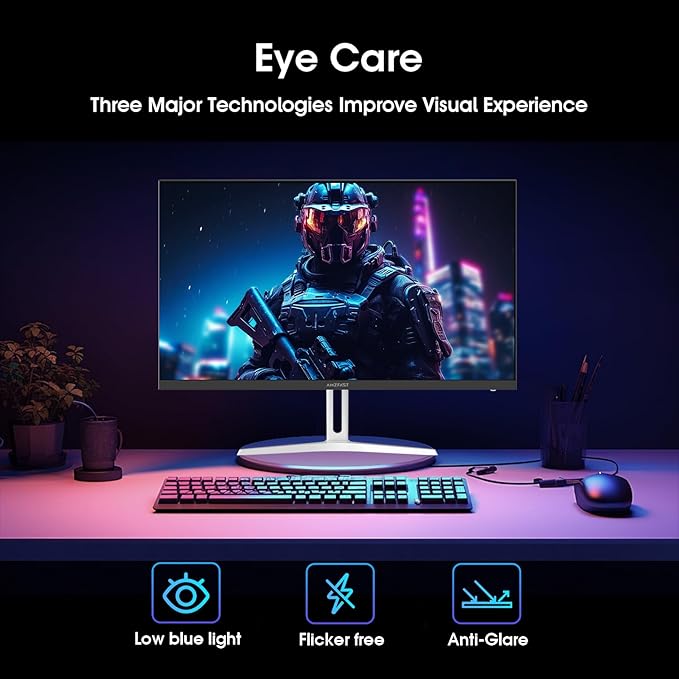 Amzfast 24 Inch Gaming Monitor 200Hz FHD 1080p Fast IPS Computer Monitor 110% sRGB 1ms HDR Support Adaptive Sync Eye Care VESA Mount HDMI 2.0 | Display Port 1.4 White Monitor AMZG24X1W