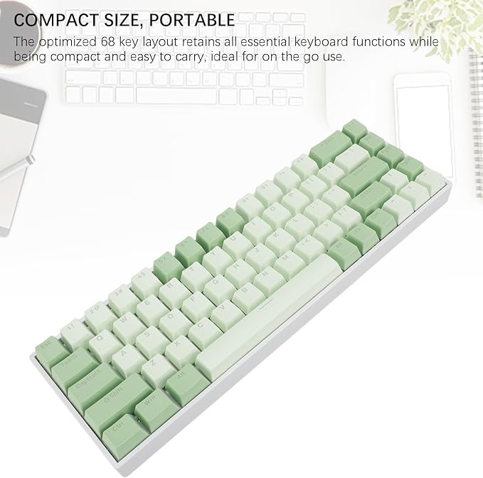 Bewinner RGB Mechanical Gaming Keyboard - 68 Keys 60% Mechanical Keyboard Matcha Theme Red Switch RGB Backlit USB Wired Keyboard for 2000 ME 7 8 10 for HarmonyOS