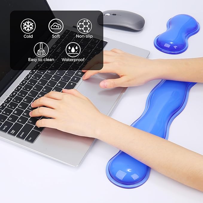 Gel Wrist Rest for Keyboard and Mouse Wrist Rest for Keyboard Mouse Wrist Support Pain Relief Cool Touch Non-Skid Keyboard and Mouse Wrist pad Set