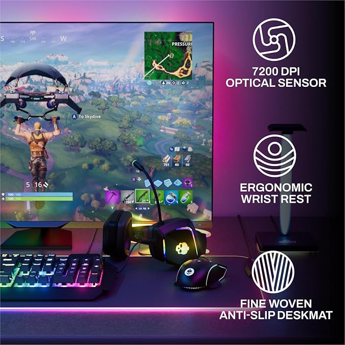 GAME PUNK 6-Piece Codebreakers RGB Gaming Bundle – Mechanical Keyboard RGB Mouse &amp XL Mousepad USB Hub Gaming Headset w/Stand Light Strip – PC Game Accessories for Desktop &amp Laptop