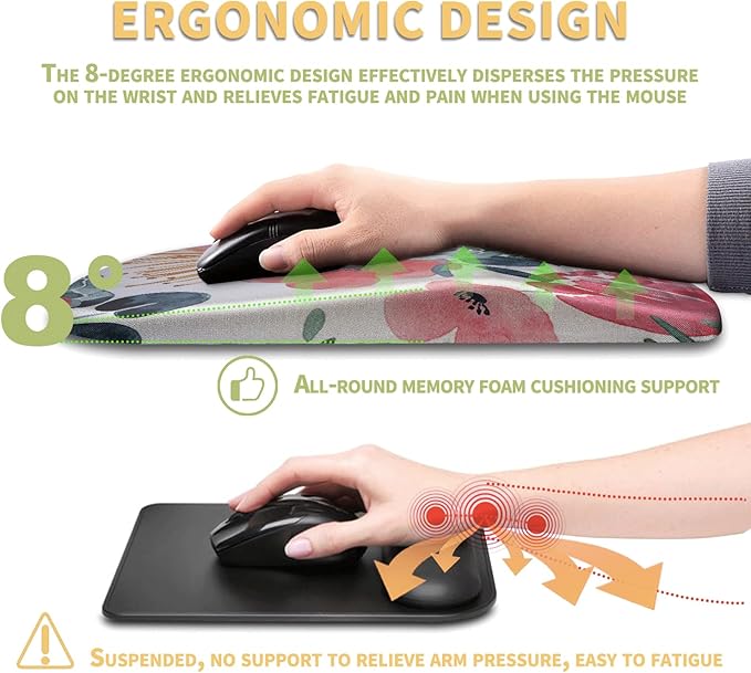 Ergonomic Mouse Pad with Wrist Rest Support Massage Design Mouse pad Relief Carpal Tunnel Pain Entire Memory Foam Non-Slip Mouse Pad Computer Mouse Pads for Wireless Mouse Pad Beautiful Flowers