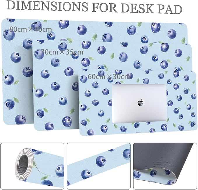 Cute Kawaii Blueberry Blue Extended Gaming Keyboard Mouse Pad Non-Slip Leather Home Office Desk Mat Protector Laptop Desk Pad Writing Pad