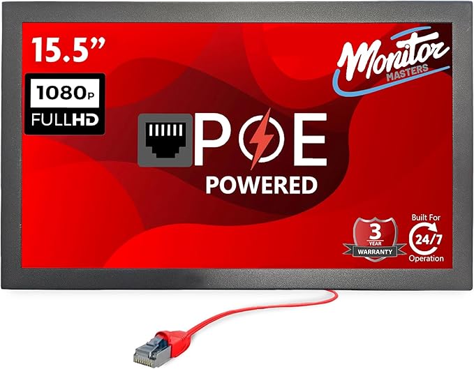 15.5 POE Powered Monitor POE Output Passthrough 12V DC Outputs 1080p Built in Accessory Case