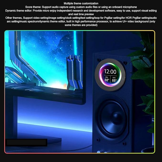 2.1inch AIO Computer Temp Monitor CPU Cooler LCD Display Screen Upgrade Kit PC Sensor Panel CPU Temp Monitor for Water Cooling Systems for aida64 (Black)