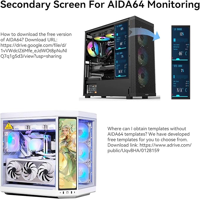 11.26 Mini Monitor FHD 1920x440 Small Wide Monitor for PC Case LCD Screen IPS Display with HDMI &amp Type-C for Raspberry Pi Laptop CPU GPU Temperature Aida64 Monitoring