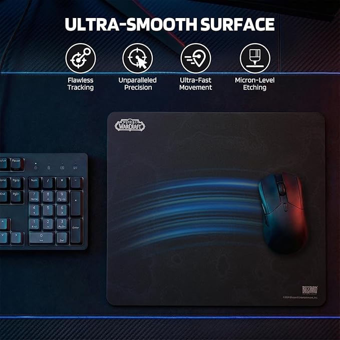 Blizzard Wow Game Glass Mouse Pad Tempered Glass Hard Mousepad for Gaming Ultra-Smooth Surface for Top Precision &amp Speed Easy to Clean Non-Slip Rubber Base 13.8in*11.8in (Azeroth-Black)