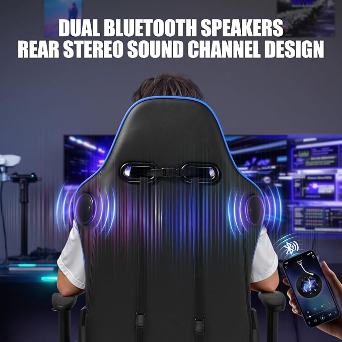 GTPLAYER Gaming Chair with Speakers Video Game Chairs with Footrest for Adults Ergonomic Computer PC Gamer Reclining Chair(Blue)