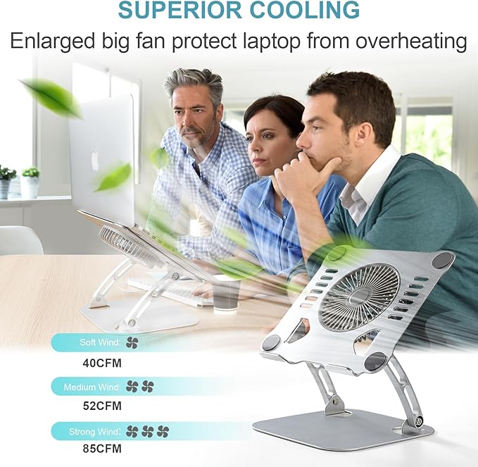 SHUWEI Laptop Cooling Stand with 3 Speed Fan Adjustable Height &amp Angle Carbon Steel Framework Ultra-Quiet &amp Super Sturdy for up to 16”Laptop - Black