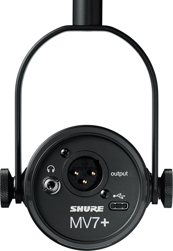 Shure MV7+ Podcast Dynamic Microphone with Low Profile Mic Stand. OBS Certified Enhanced Audio LED Touch Panel USB-C &amp XLR Outputs Auto Level Mode Digital Pop Filter Reverb -Black