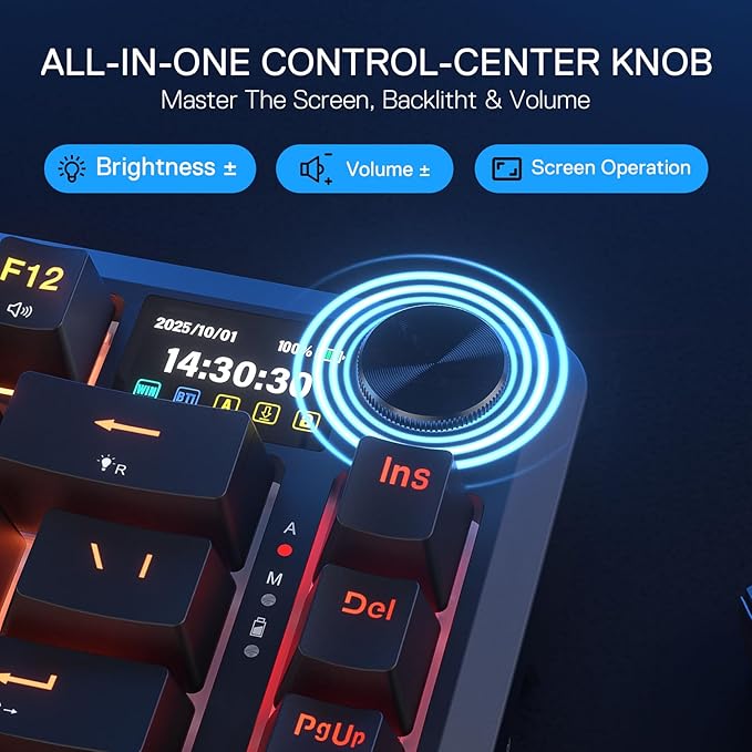 Redragon K724 PRO Wireless Gasket Gaming Keyboard w/Hype Screen &amp Knob 81-Key Mechanical Keyboard Easy-Control 1.14’’ TFT Info Display 5-Layer Noise Dampening Custom Linear Switch