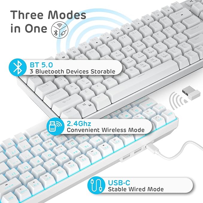 RK ROYAL KLUDGE RK96 90% Triple Mode BT5.0/2.4G/USB-C Hot Swappable Mechanical Keyboard with Magnetic Wrist Rest 96 Keys Wireless Gaming Keyboard with Software Blue Backlight