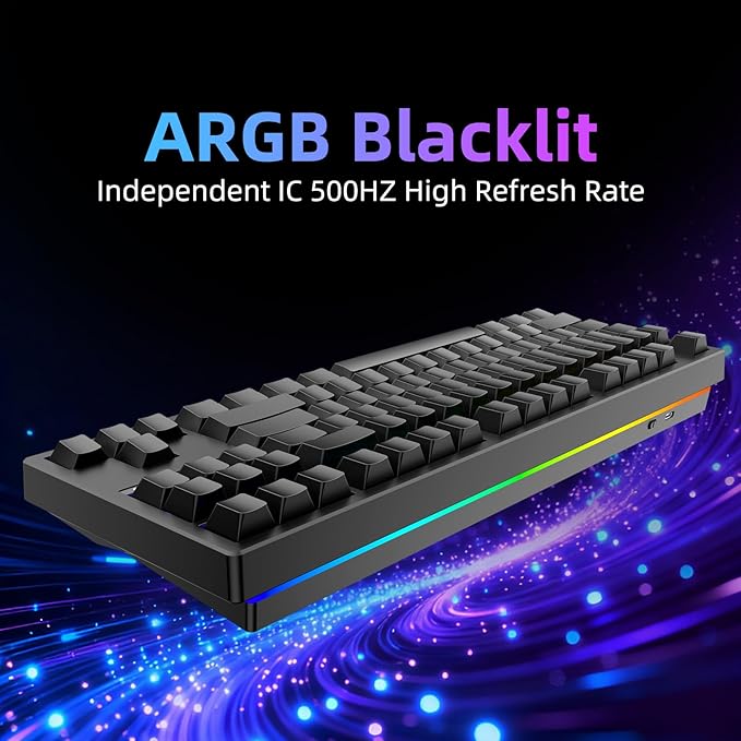FE87 V2 Wired Mechanical Keyboard Dual 8KHZ Polling Rate Support SODC/Latency As 0.125MS/ARGBHot Swappable Gasket Sturcture Gaming Keyboard (Black/Azure Heaven Switch)