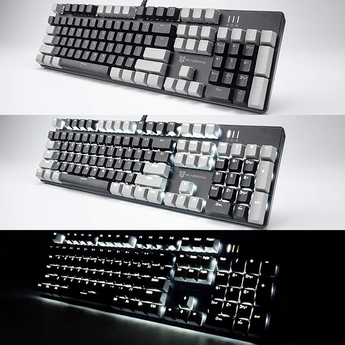 104 Keys Full Size Mechanical PC Gaming Keyboard | Hot Swappable LED Backlit Light Up Wired Mechanical Computer Keyboards | Brown Switch US Layout Black &amp Grey Keycaps Keyboard for Gaming