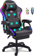 Gaming Chair with 7-Point Massage Function Ergonomic Computer Chair with Footrest and Lumbar Support Video Gaming Chair with RGB Lights and Speakers Adjustable Backrest Swivel ChairBlack
