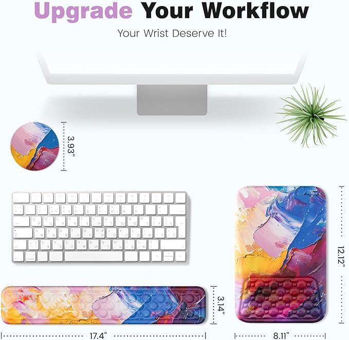 Ospelelf Ergonomic Wrist Rest for Computer Keyboard Pad Large Arm Rest Wrist Support for Mouse Relieve Wrist Pain Multicolored