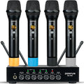 Pro Wireless Microphone System 4 Channel UHF Metal Cordless Handheld Mics with Echo Bluetooth for Church Karaoke Singing 4x50 Adjustable Frequency(MU-898 Battery 4 Handheld)