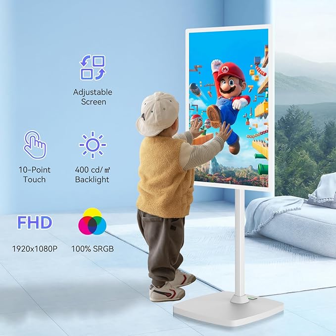 27 Inch Portable Touchscreen Monitor | Rolling Monitor on Wheels | 1080p Smart Screen | 8g+128g | Android OS 13 | 4K Webcam &amp 133wh Battery(Up to 8H) (1080P)
