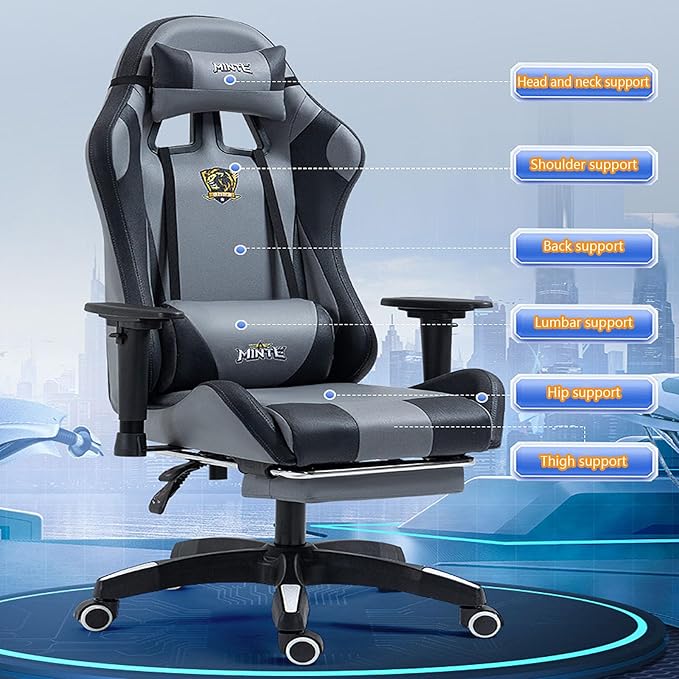 Gaming Chair with Lifting Armrests Technology Fabric Gaming Chair with Telescopic Footrest Professional Arena-Level Gaming Ergonomic Chair Racing Style Gaming Chair Home Office Computer Chair