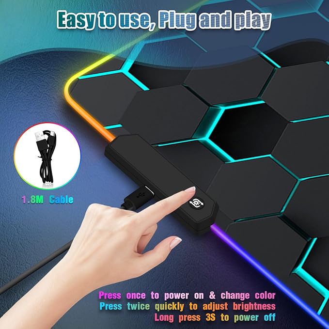 RGB Mousepad Led Mouse Pad Desk Mat I 31.5 x 11.8 Inch Large Mouse Pad I XL Oversized Big Mouse mat 14 Led Light Modes I Anti-Slip Rubber Base Waterproof Keyboard Pad for PC Gaming I Black Honeycomb