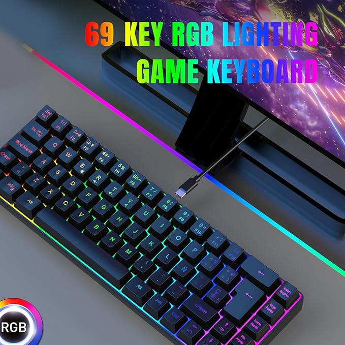 Yunir Mechanical Gaming Keyboard68 Keys Wired Mechanical KeyboardRGB Backlight Ergonomic Mechanical Gaming Keyboard for Wins 2000 7 8 10 VistaSupport Spanish Language Only