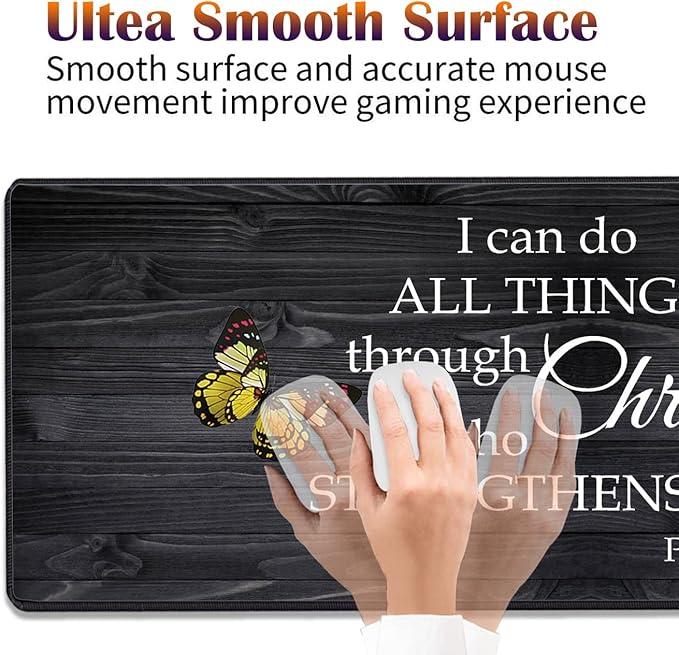 Desk Pad Gaming Mouse Pad + Wrist Rest Support Pad + Coaster 31.5 × 11.8 Durable Non-Slip Extended Computer Mouse Pad Suitable for Office and Home Bible Verse Phil 4-13