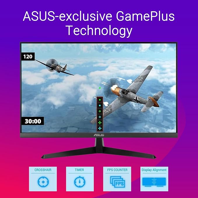 ASUS 24 FHD IPS Gaming Monitor 1080P Display 120Hz 1ms FreeSync Built-in Speakers Eye Care Plus Technology VESA Mountable TUV Certified Low Blue Light HDMI VGA